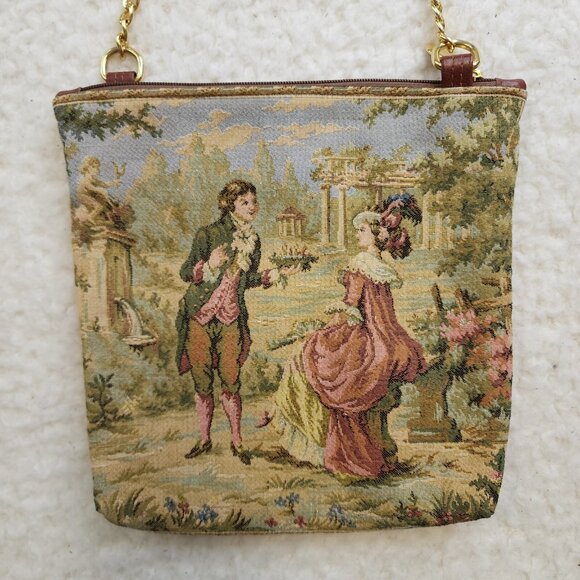 Vintage Tapestry Crossbody Shoulder Handbag Purse Romantic Victorian Gold Chain - Picture 4 of 7